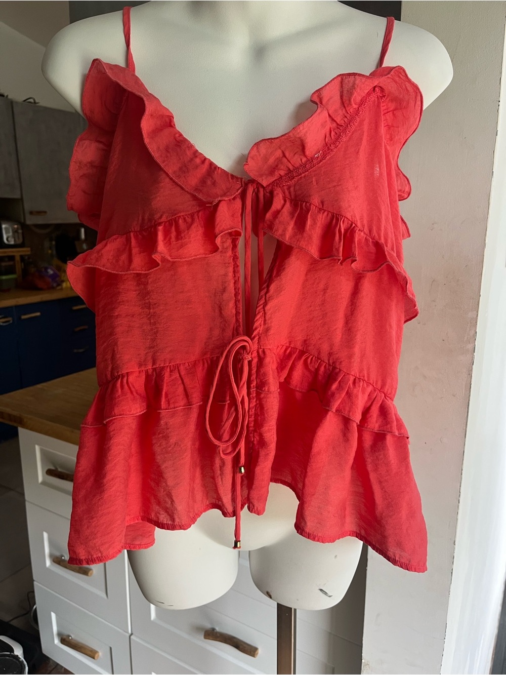 Zara Coral Ruffle Tie Front Cami Top XS